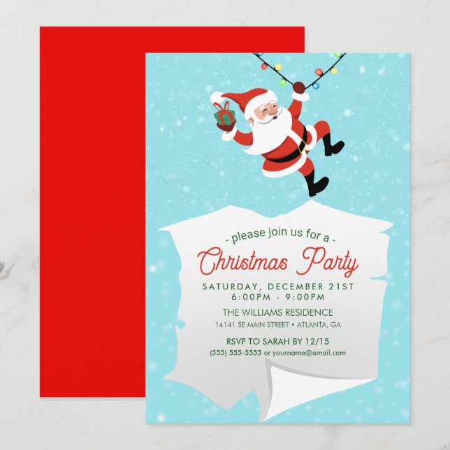 Invitation Le Père Noël balançant sur une corde Noël (Devant / Derrière)
