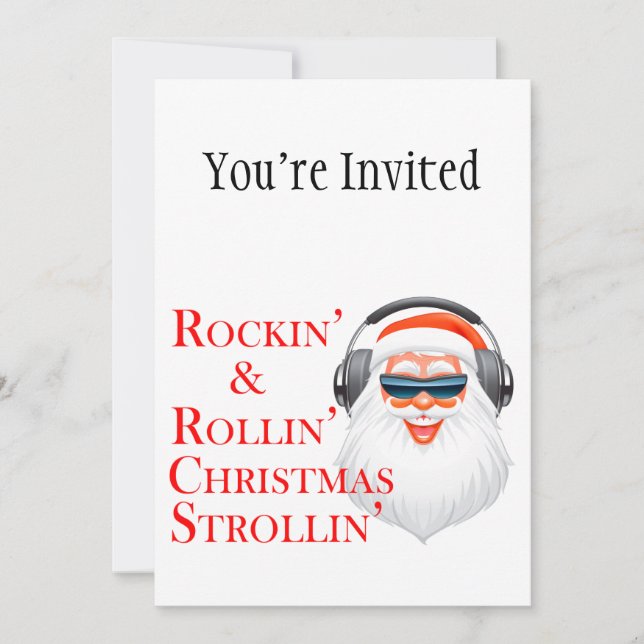 Invitation Le Père Noël Cool de Rockin avec casque (Devant)