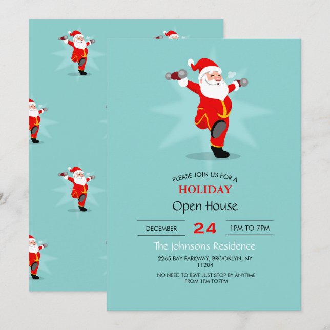 Invitation Le Père Noël fait des exercices de fitness. (Devant / Derrière)