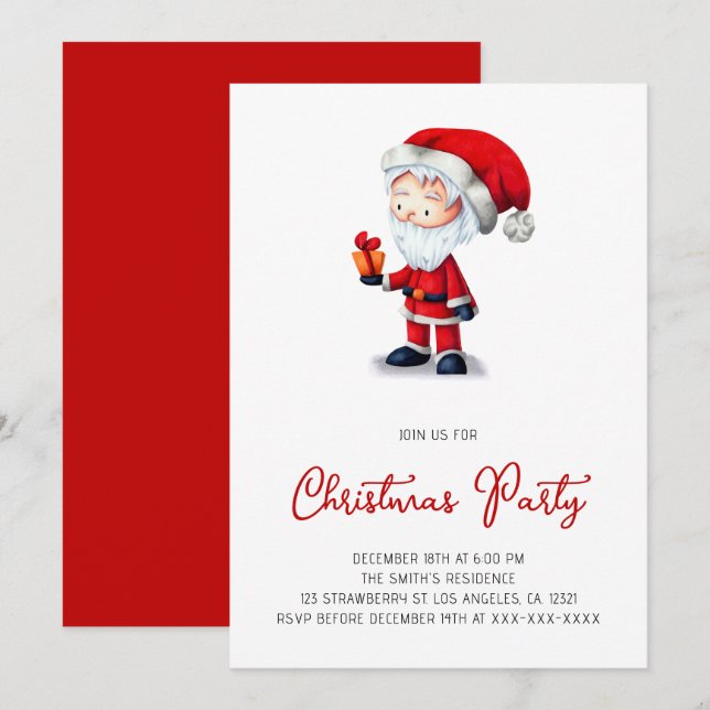 Invitation Le Père Noël présent fête de Noël (Devant / Derrière)