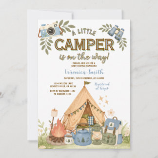 Invitation Le Petit Campeur Bleu est en route Fête de Bébé Ga