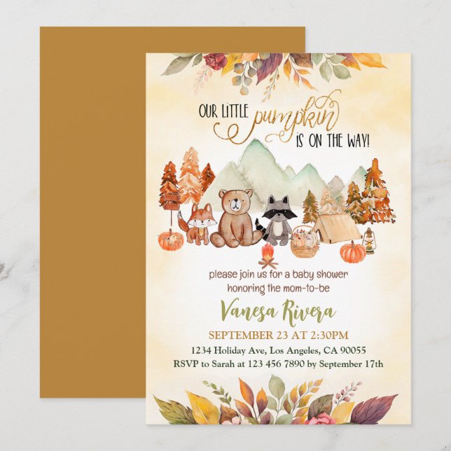 Invitation Le petit Citrouille est sur le chemin Baby shower  (Devant / Derrière)