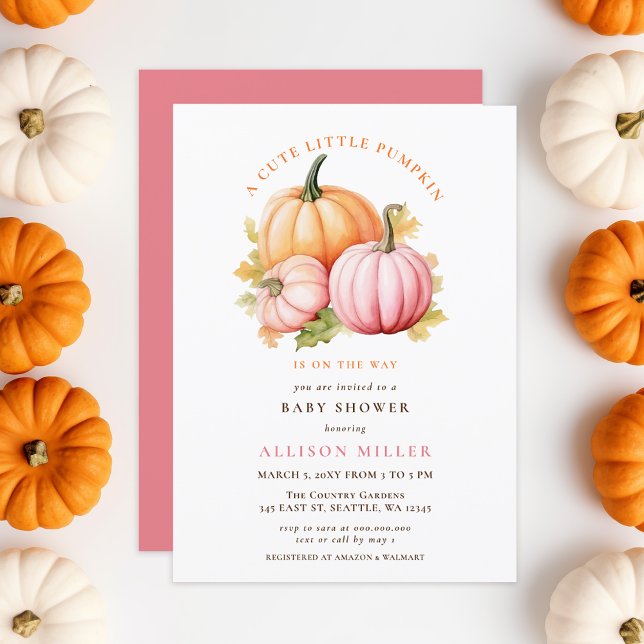 Invitation Le petit citrouille est sur le chemin de la chute  (little pumpkin is on the way fall Girl baby shower Invitation)