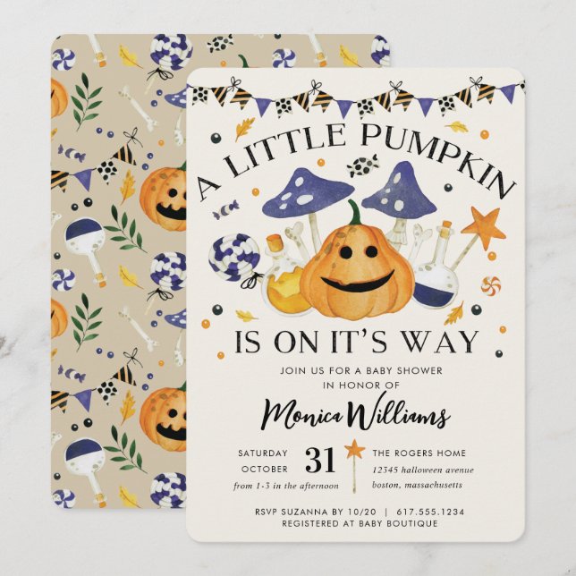 Invitation Le petit Citrouille est sur le chemin du Baby show (Devant / Derrière)