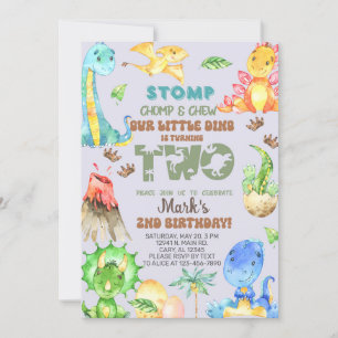 Invitation Le petit dino a deux ans.