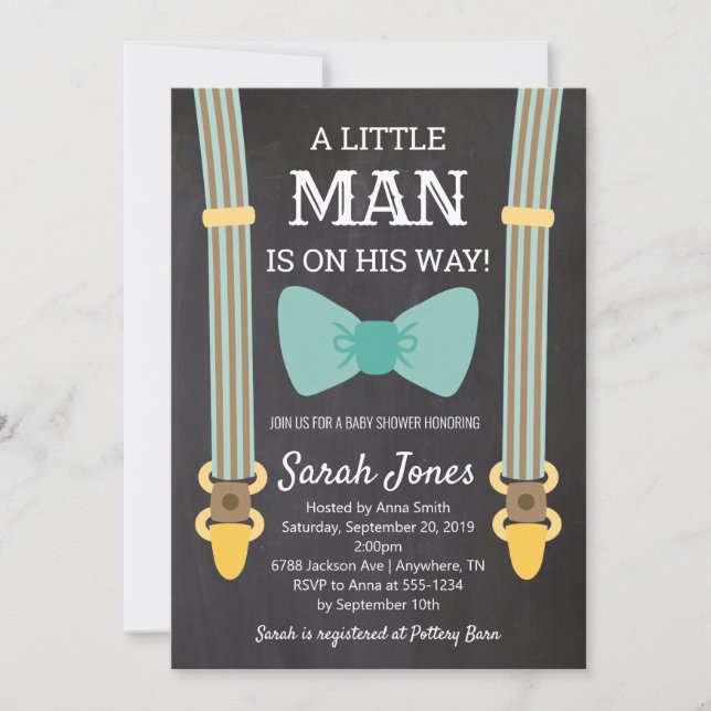 Invitation Le petit homme suspend le Baby shower du garçon Ba (Devant)