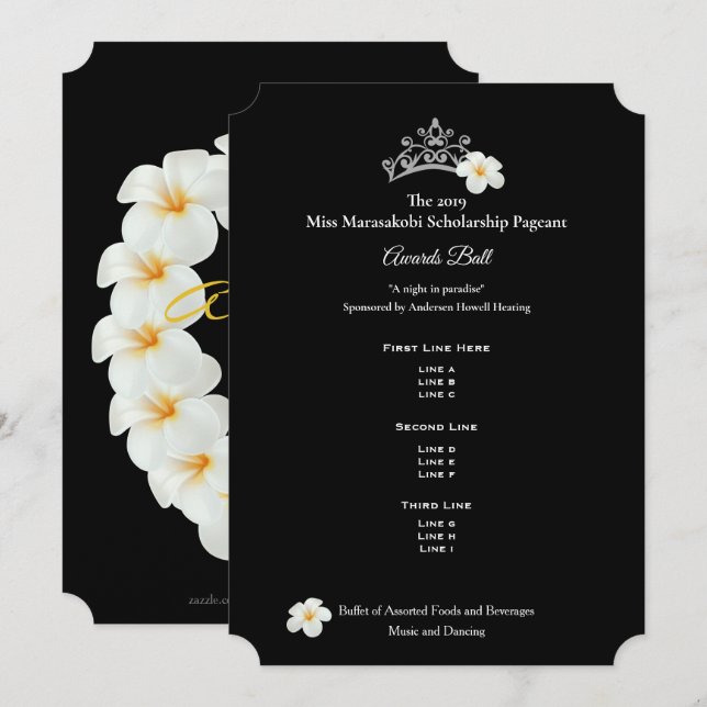 Invitation Le Plumeria argenté de la Mlle Etats-Unis Crwn (Devant / Derrière)