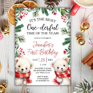 Invitation Le plus mondain Ours Noël 1er anniversaire