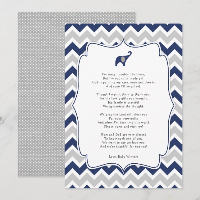Invitation Le poème de baby shower vous remercient des notes, (Devant / Derrière)