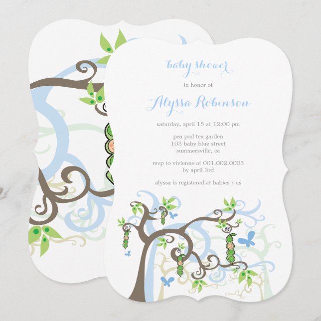 Invitation Le Pois Bleu Dans L'Invitation Du Baby shower Pod  (Devant / Derrière)