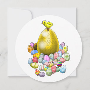 Invitation Le poussin de Pâques et l'oeuf de Pâques d'or