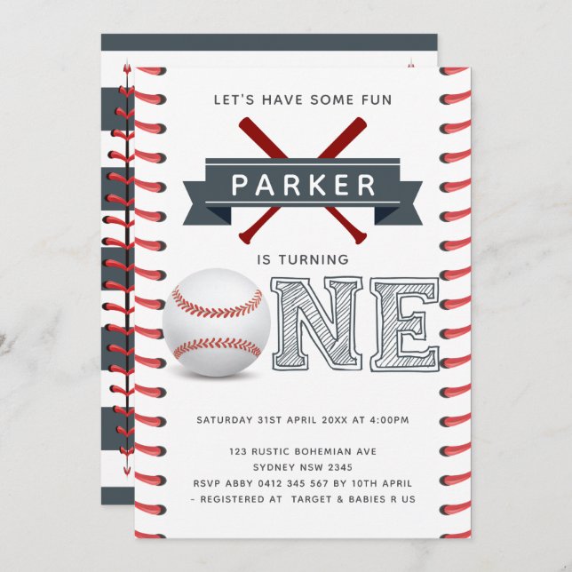 Invitation Le premier anniversaire du baseball (Devant / Derrière)