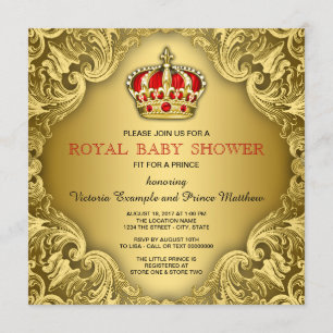 Invitation Le Prince Baby shower rouge et l'or