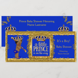 Invitation Le prince garçon est en route Bleu Royal Or Ethniq