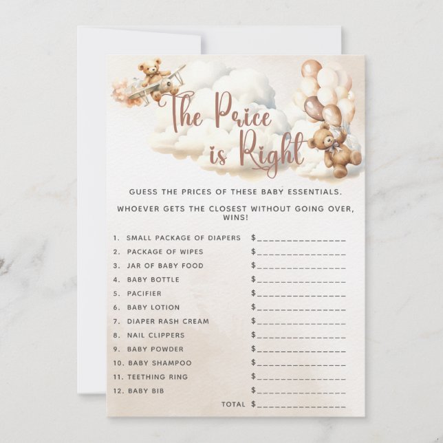 Invitation LE PRIX EST BON Baby shower JEU Bear Ballons (Devant)