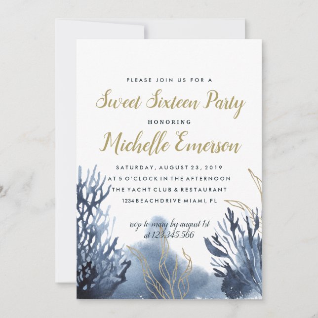 Invitation Le récif bleu | Sweet sixteen nautique (Devant)