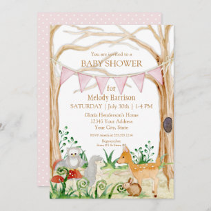 Invitation Le renard cerf mignon animal Rabbit Owl Forest Bab