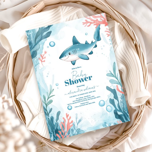 Invitation Le requin sous le Baby shower d'animaux marins (Créateur téléchargé)
