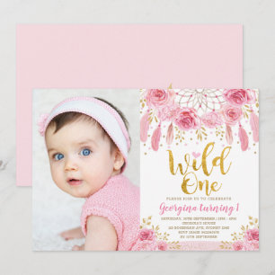 Invitation Le Rêveur Floral de Boho Wild One Rose Rose Rose