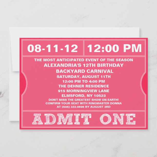 Invitation Le rose admettent une fête d'anniversaire (Devant)