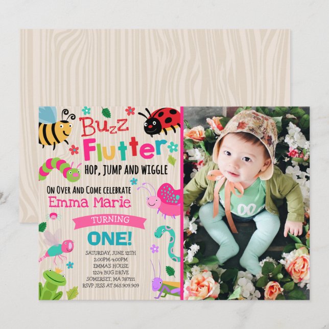 Invitation Le rose de fille d'invitation d'anniversaire (Devant / Derrière)