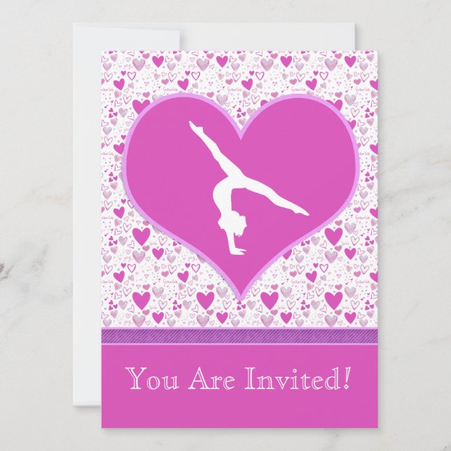Invitation Le rose divise en lots le gymnaste de coeurs d'o (Devant)