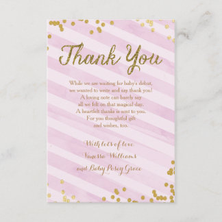 Invitation Le rose et le bébé de fille d'or arrosent le Merci