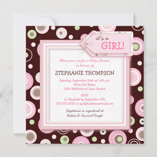 Invitation Le rose heureux pointille l'invitation de baby (Devant)