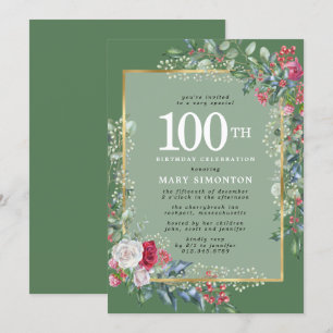 Invitation Le Rose rustique Holly Berries 100e fête d'anniver