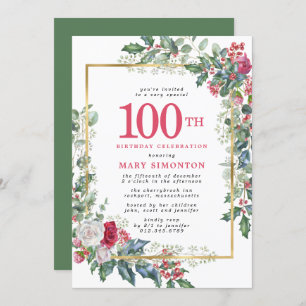 Invitation Le Rose rustique Holly Berries 100e fête d'anniver