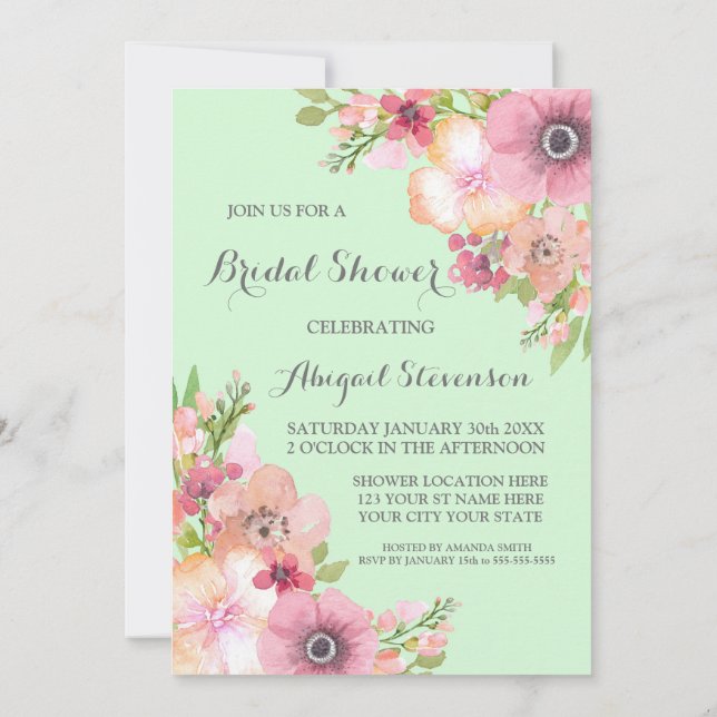 Invitation Le rose rustique vert en bon état fleurit la Fête (Dos)