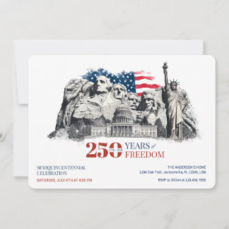 Invitation Le Semiquincentenaire de l'Amérique 250 Ans de Lib