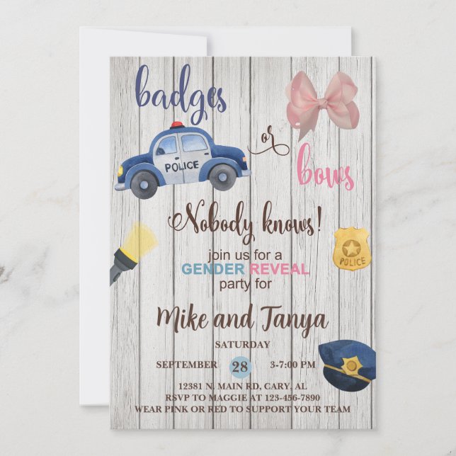 Invitation Le sexe de la voiture de police ou des Bows révèle (Devant)