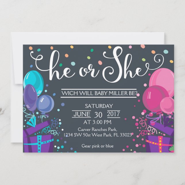 Invitation Le sexe du bébé révèle - Il ou Elle Révèle le genr (Devant)
