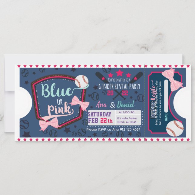 Invitation Le sexe du bébé révèle tombole bleu ou rose (Devant)