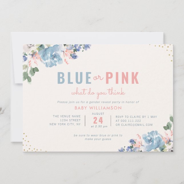Invitation le sexe floral bleu et rose vif révèle la fête (Devant)