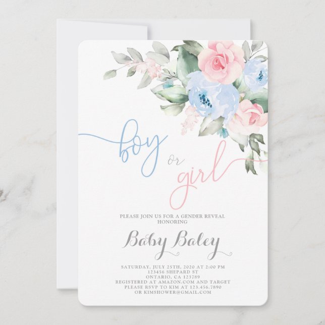 Invitation Le sexe révèle le baby shower (Devant)
