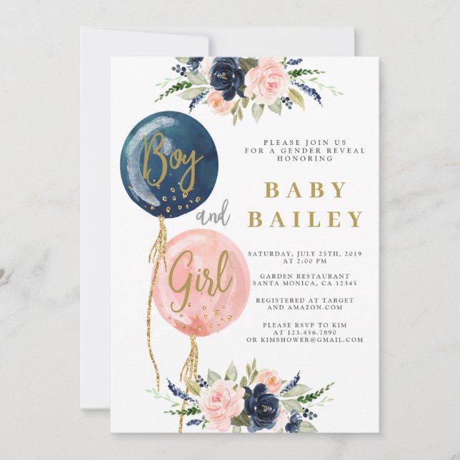 Invitation Le sexe révèle le baby shower garçon et fille (Devant)