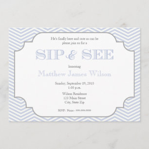 Invitation Le Sip bleu de Chevron de bébé et voient