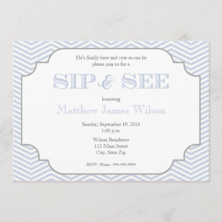 Invitation Le Sip bleu de Chevron de bébé et voient