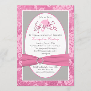 Invitation Le Sip floral rose de blanc gris et voient