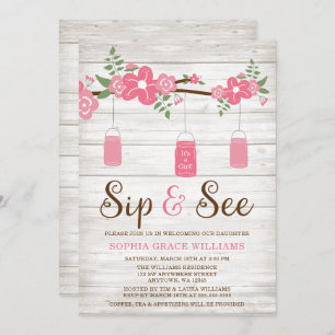 Invitation Le Sip rose rustique de fille de pot de maçon et