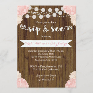 Invitation Le Sip rustique floral rose et voient l'invitation