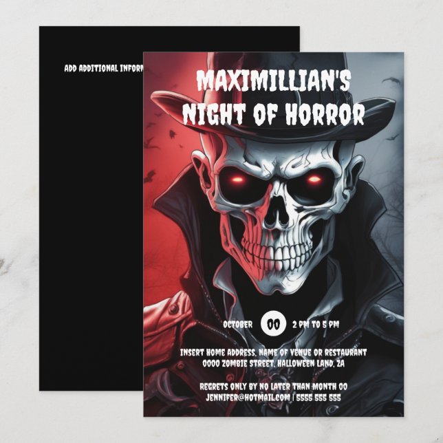Invitation Le squelette d'Halloween frapper le crâne de l'hom (Devant / Derrière)