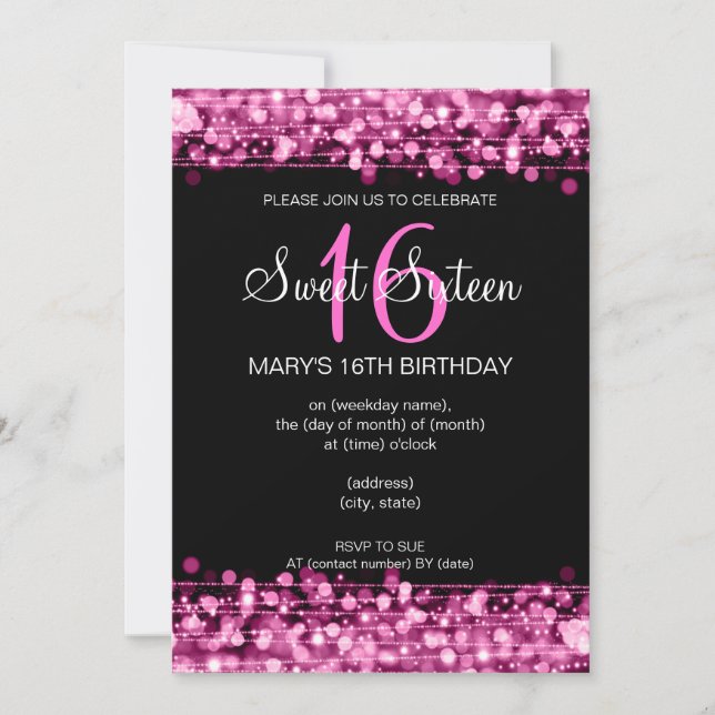 Invitation Le Sweet sixteen du parti scintille rose (Devant)