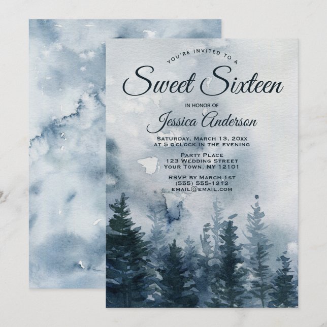 Invitation Le Sweet sixteen forestier de Misty (Devant / Derrière)