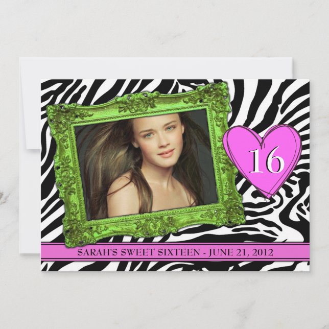 Invitation Le Sweet sixteen vert néon et rose (Devant)