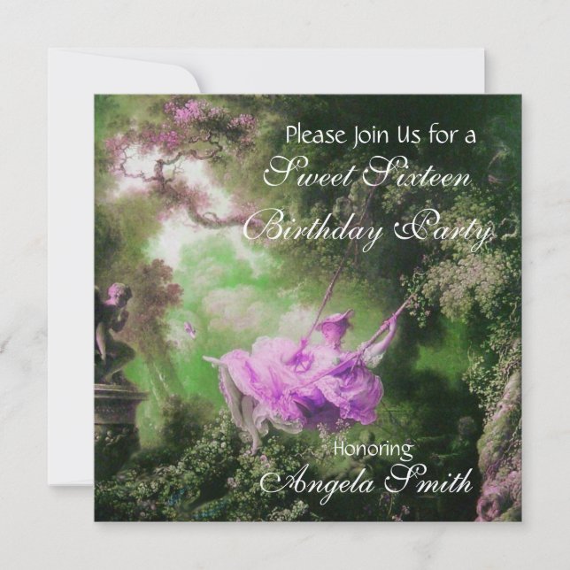Invitation LE SWING, SWEET SIXTEEN PARTY Violet Purple Gold (Devant)