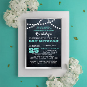 Invitation Le tableau allume le bat mitzvah turquoise de
