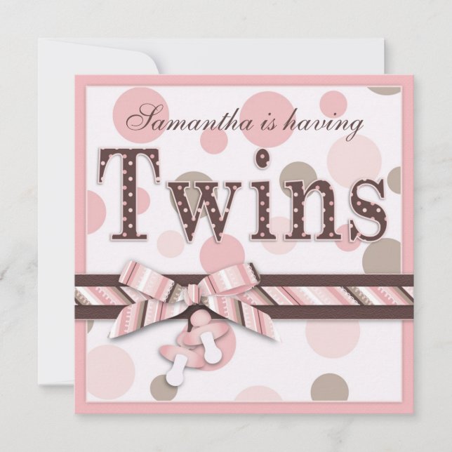 Invitation Le Taupe rose de FILLES JUMELLES pointille le baby (Devant)